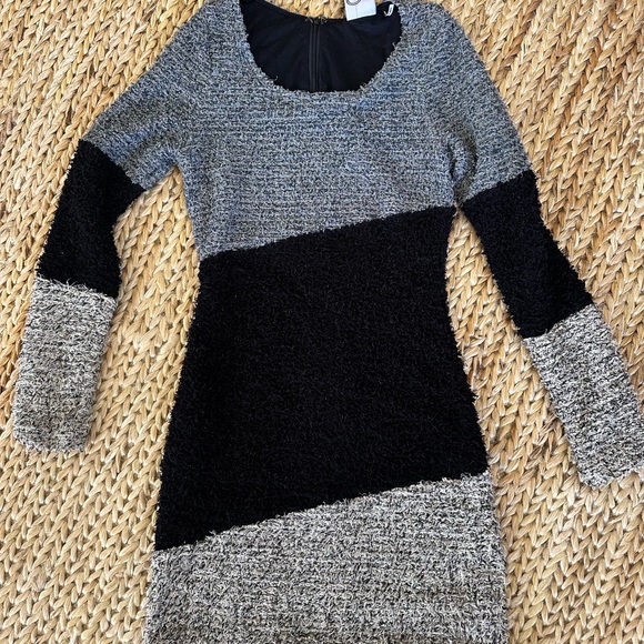 Chic Black and Gray Colorblock Sweater Dress - Picture 1 of 4